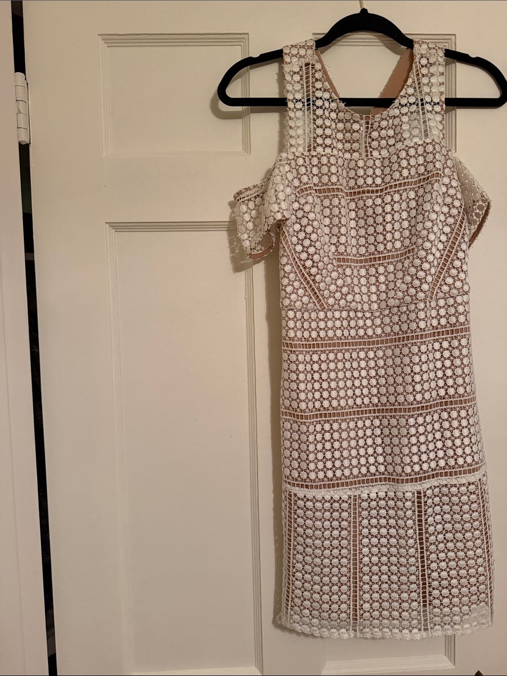 Topshop Cream Crochet Midi Dress with Tan Underlay